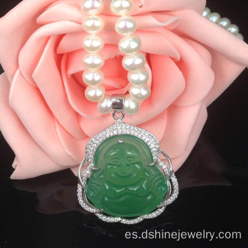 Joyería de plata de ley 925 colgante Jade Collar perla verdadera